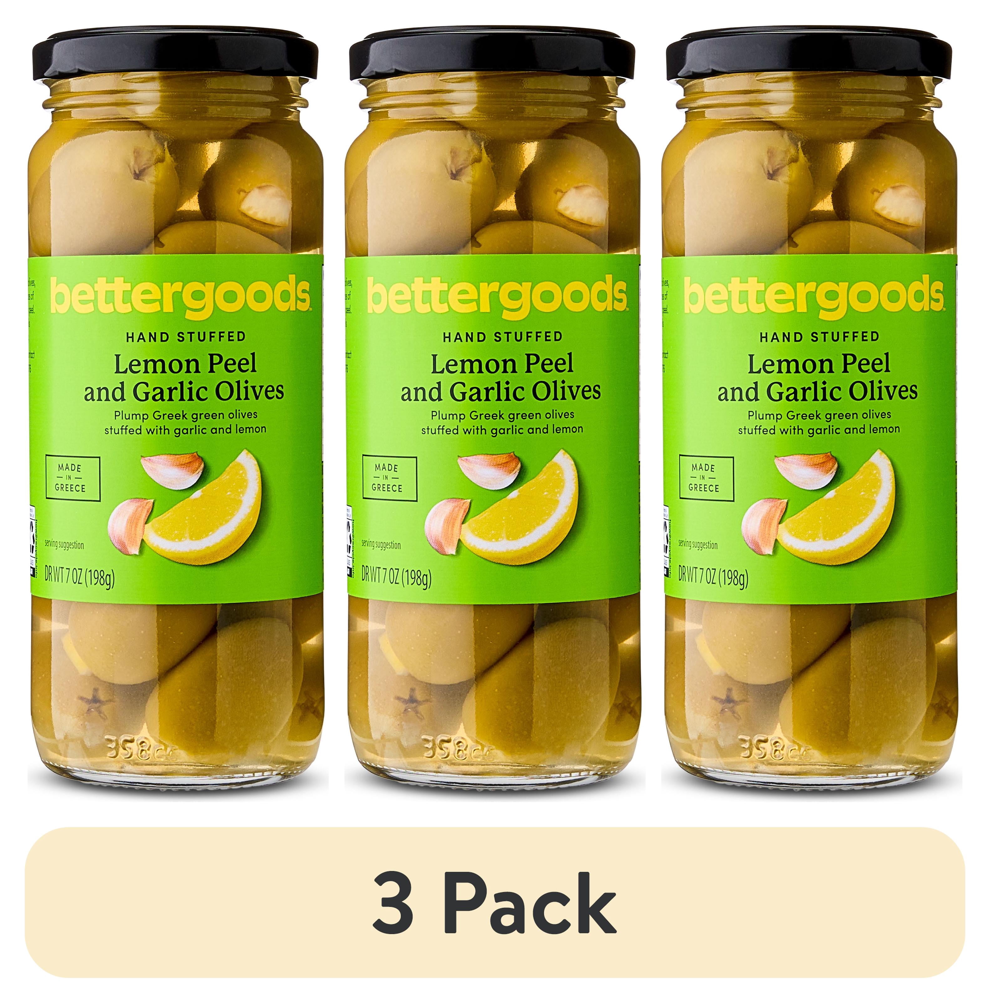 (3 pack) bettergoods Lemon Peel and Garlic Olives, 7 oz