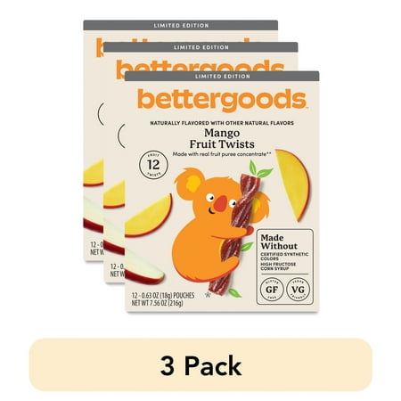 (3 pack) bettergoods Mango Fruit Twists, 0.63 oz, 12 Count