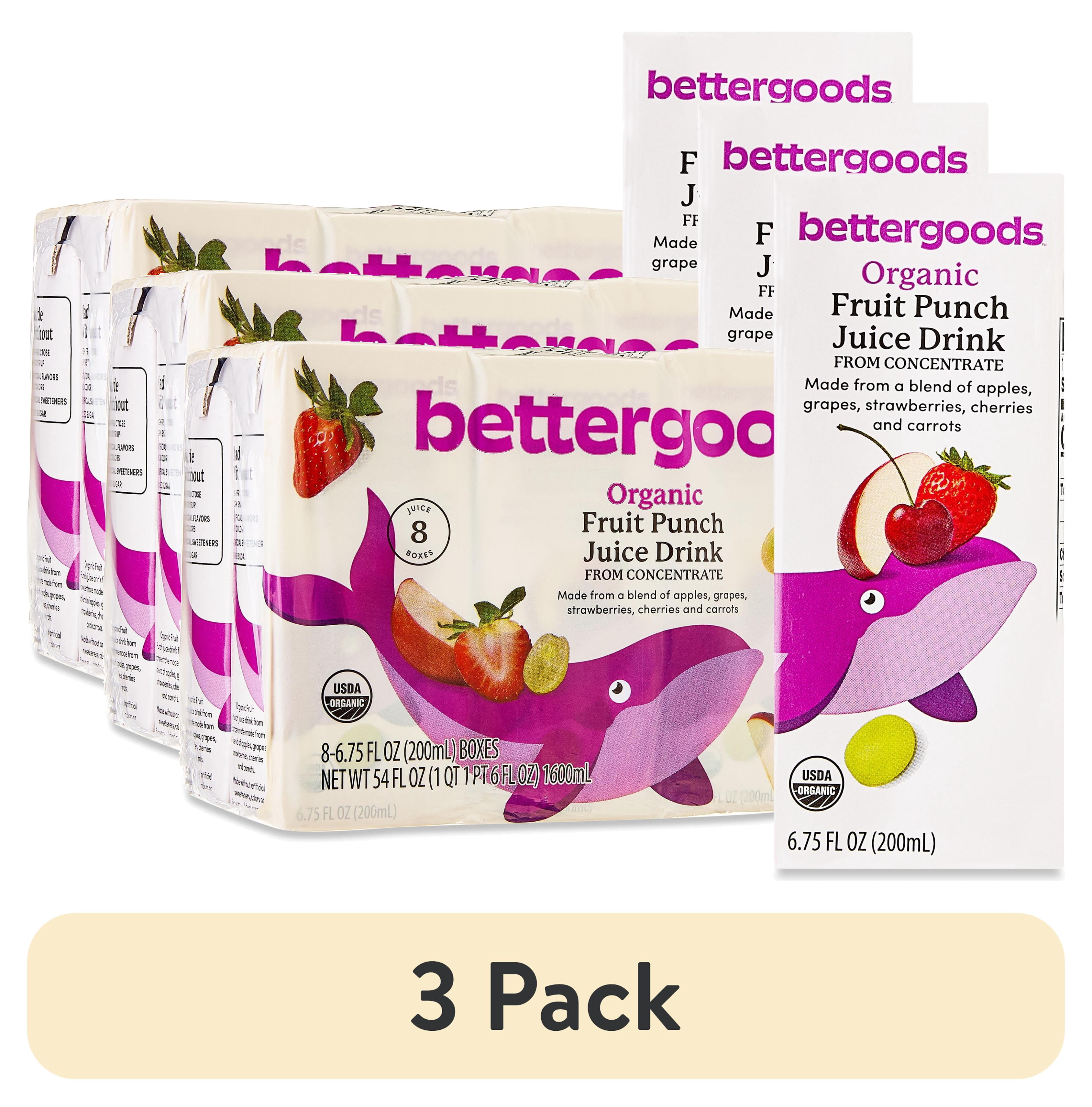 (3 pack) bettergoods Organic 42% Fruit Punch Drink, 6.75 fl oz, 8 Count
