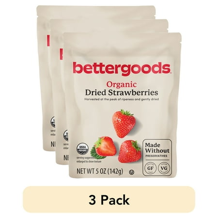 (3 pack) bettergoods Organic Dried Strawberries, 5 oz