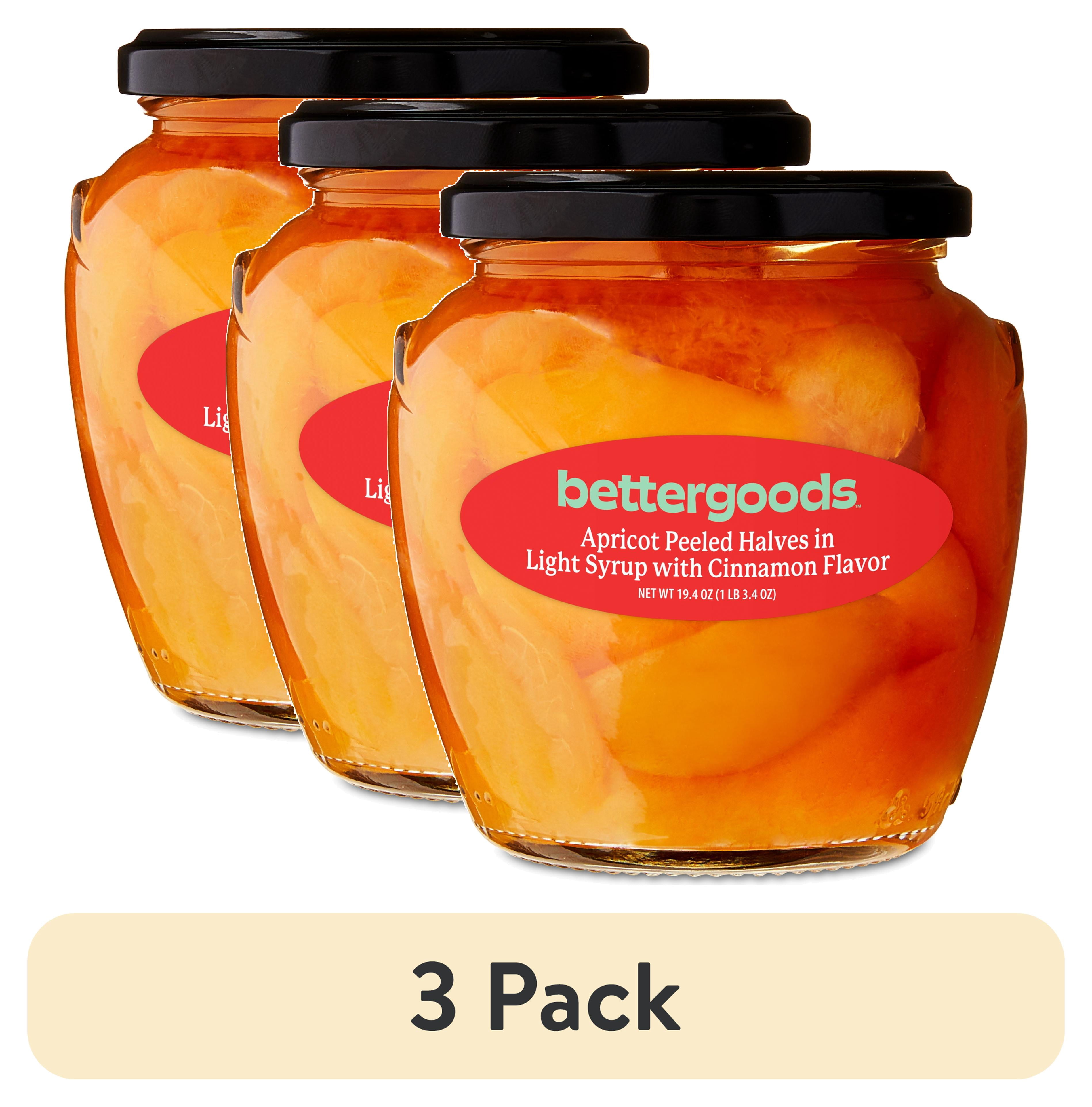 (3 pack) bettergoods Peeled Apricot Halves in Light Syrup with Cinnamon Flavor, 19.4 oz