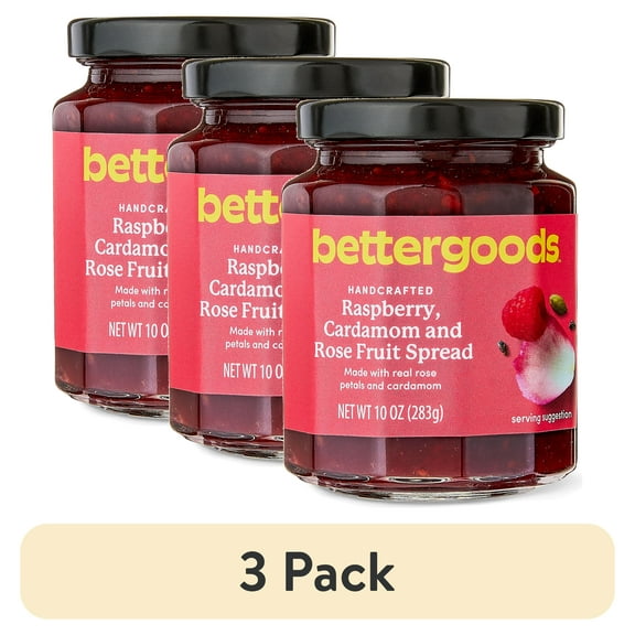 (3 pack) bettergoods Raspberry, Cardamom and Rose Fruit Spread, 10 oz