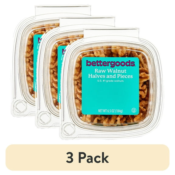 (3 pack) bettergoods Raw Walnut Halves and Pieces, 6.5 oz