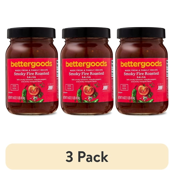 (3 pack) bettergoods Smoky Fire Roasted Salsa, Hot, 16 oz Jar