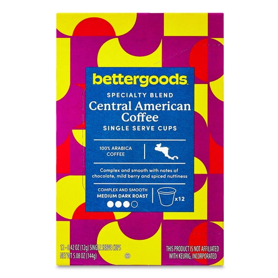 (3 pack) bettergoods Specialty Blend Central American Coffee, Medium Dark Roast, Single Serve Cups, 0.42 oz, 12 Count