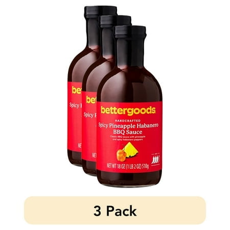 (3 pack) bettergoods Spicy Pineapple Habanero BBQ Sauce, 18 oz