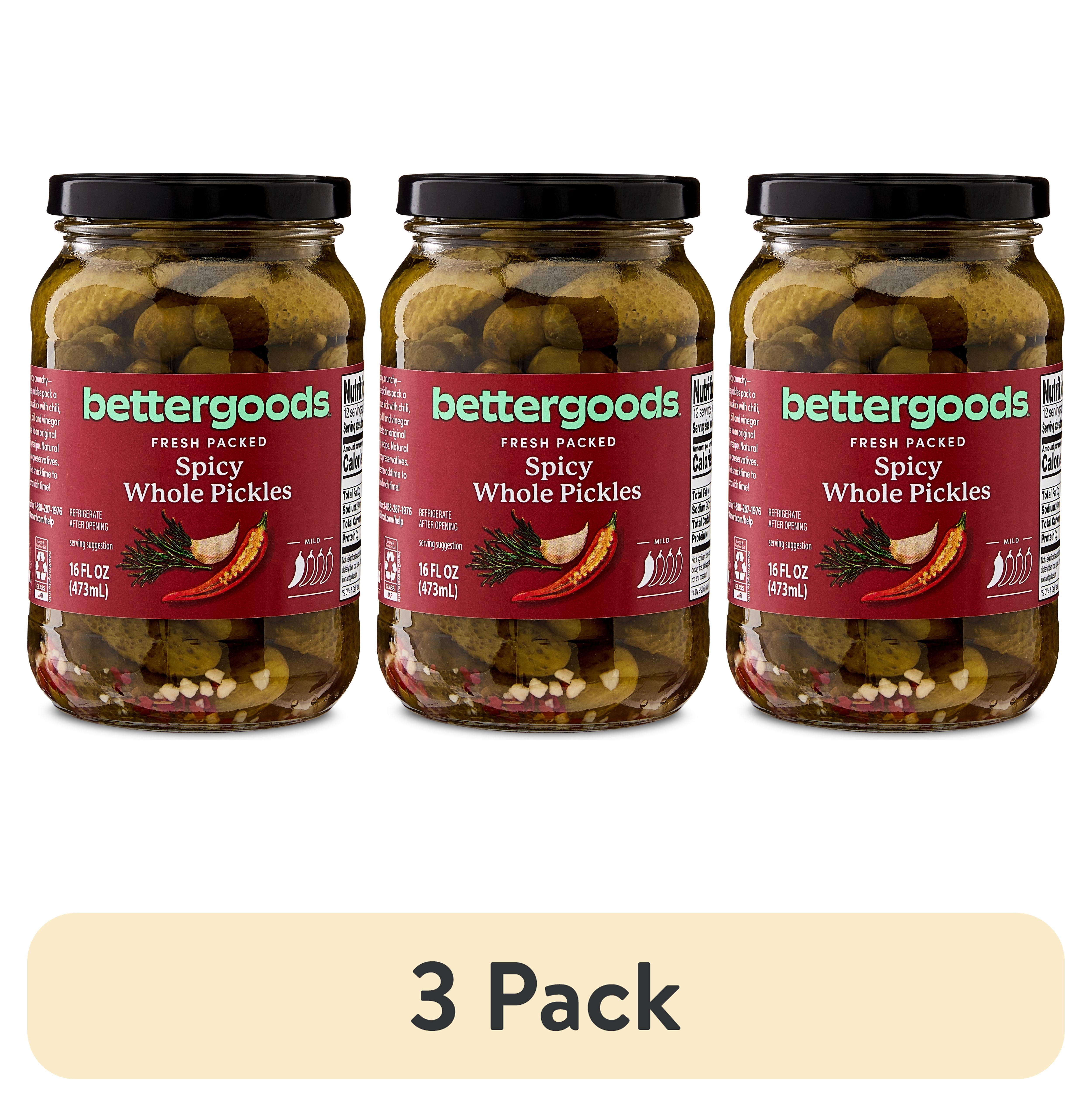 (3 pack) bettergoods Spicy Whole Pickles, 16 fl oz Jar
