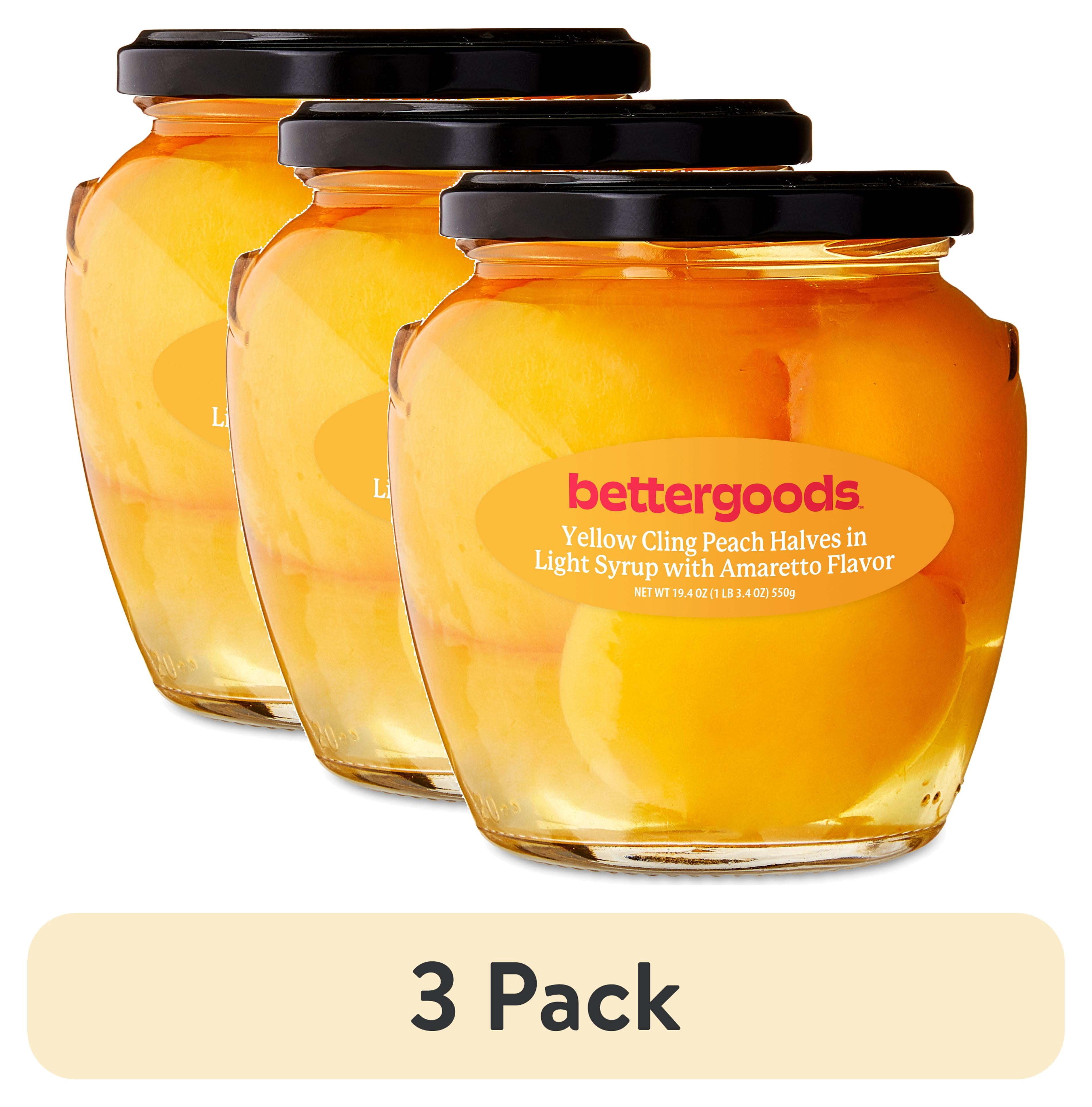 (3 pack) bettergoods Yellow Cling Peach Halves in Light Syrup with Amaretto Flavor, 20 oz