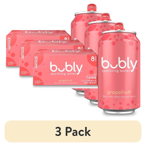 (3 pack) bubly Sparkling Water,Grapefruit, Zero Sugar & Zero Calories, 12 fl oz, 8 Count