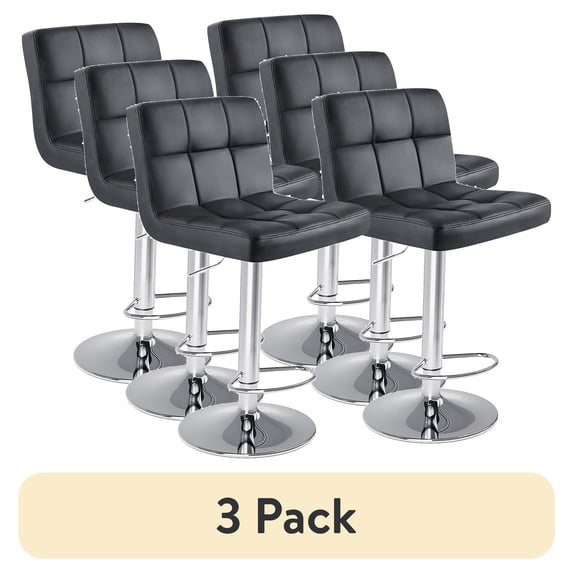 (3 pack) edx Bar Stools Set of 2 with PU Leather, Swivel High Back Bar Stools for Kitchen Island, Bar Stools, Black
