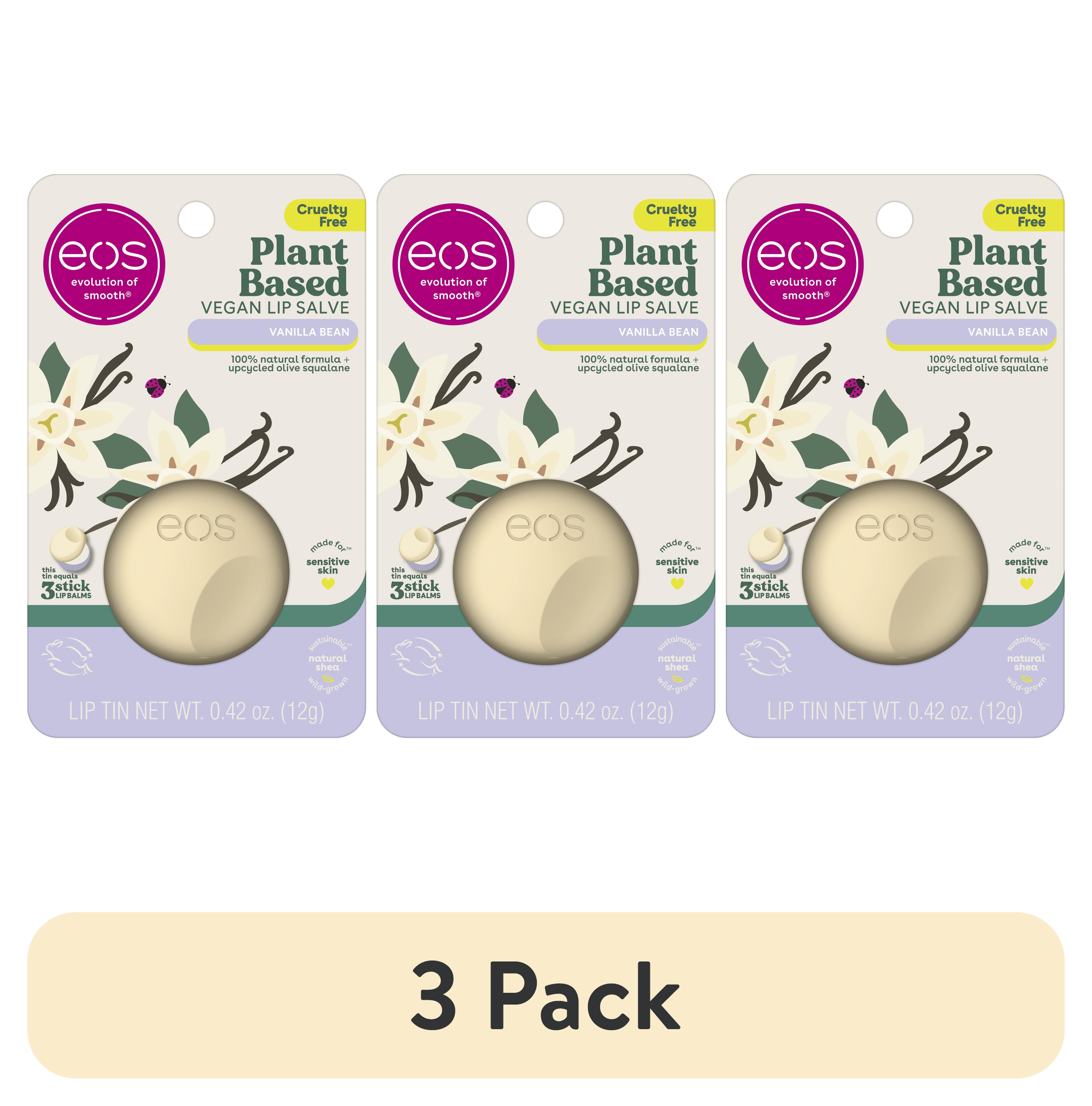 (3 pack) eos Plant-Based Vegan Lip Salve- Vanilla Bean, 100% Natural, 0.42 oz, Pack of 1