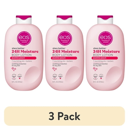 (3 pack) eos Shea Better Body Lotion- Jasmine Peach, Soothes Dry Skin, 16 fl oz