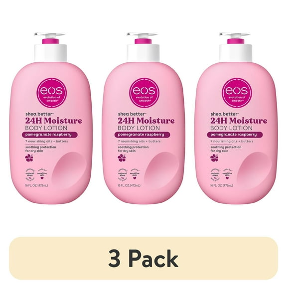 (3 pack) eos Shea Better Body Lotion - Pomegranate Raspberry, for Dry Skin, 16 fl oz