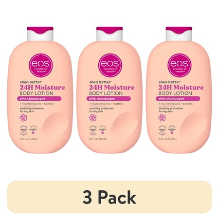 (3 pack) eos Shea Better Body Lotion for Dry Skin, Pink Champagne, 16 fl oz