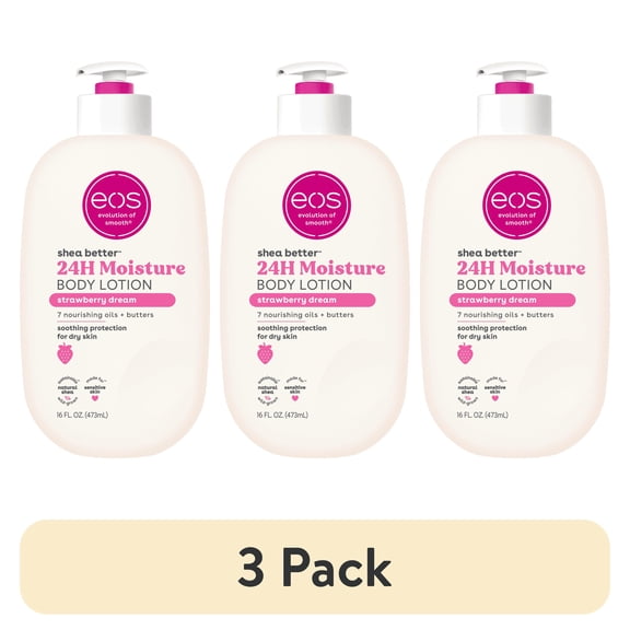 (3 pack) eos Shea Better Body Lotion for Dry Skin, Strawberry Dream, 16 fl oz