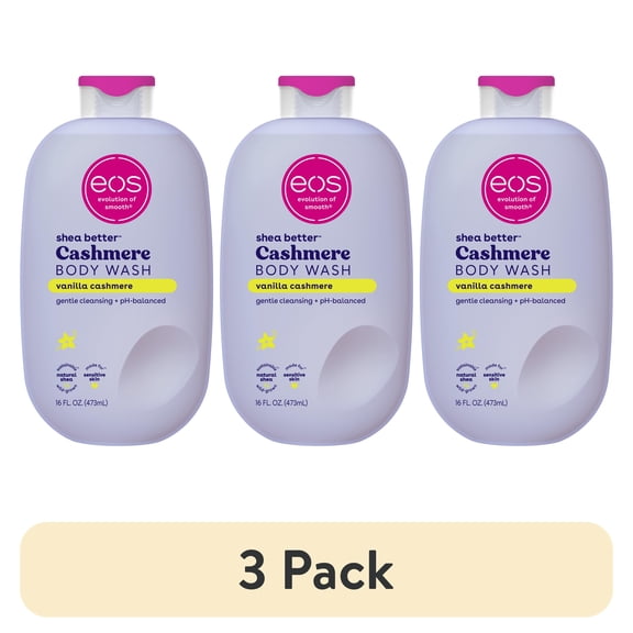 (3 pack) eos Shea Better Vanilla Cashmere Body Wash - Vanilla Cashmere, Creamy Gel Formula, Hyrdration for Dry Skin, 16 fl oz