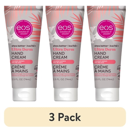 (3 pack) eos Shea Better Ultra Derm Hand Cream - Coconut Waters, Moisturizes Dry Skin, 2.5 fl oz