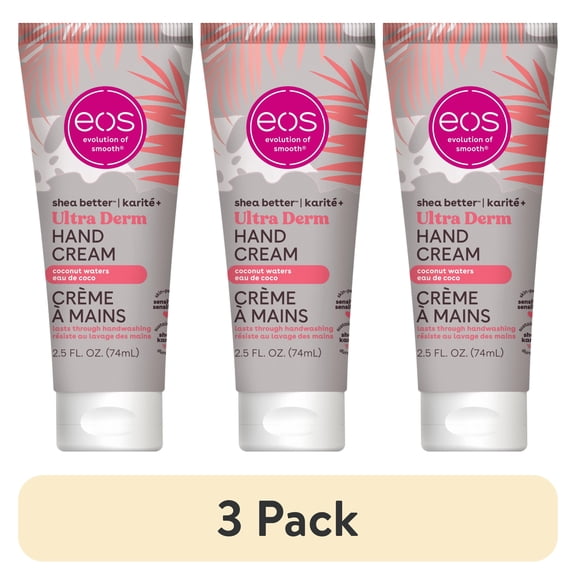 (3 pack) eos Shea Better Ultra Derm Hand Cream - Coconut Waters, Moisturizes Dry Skin, 2.5 fl oz