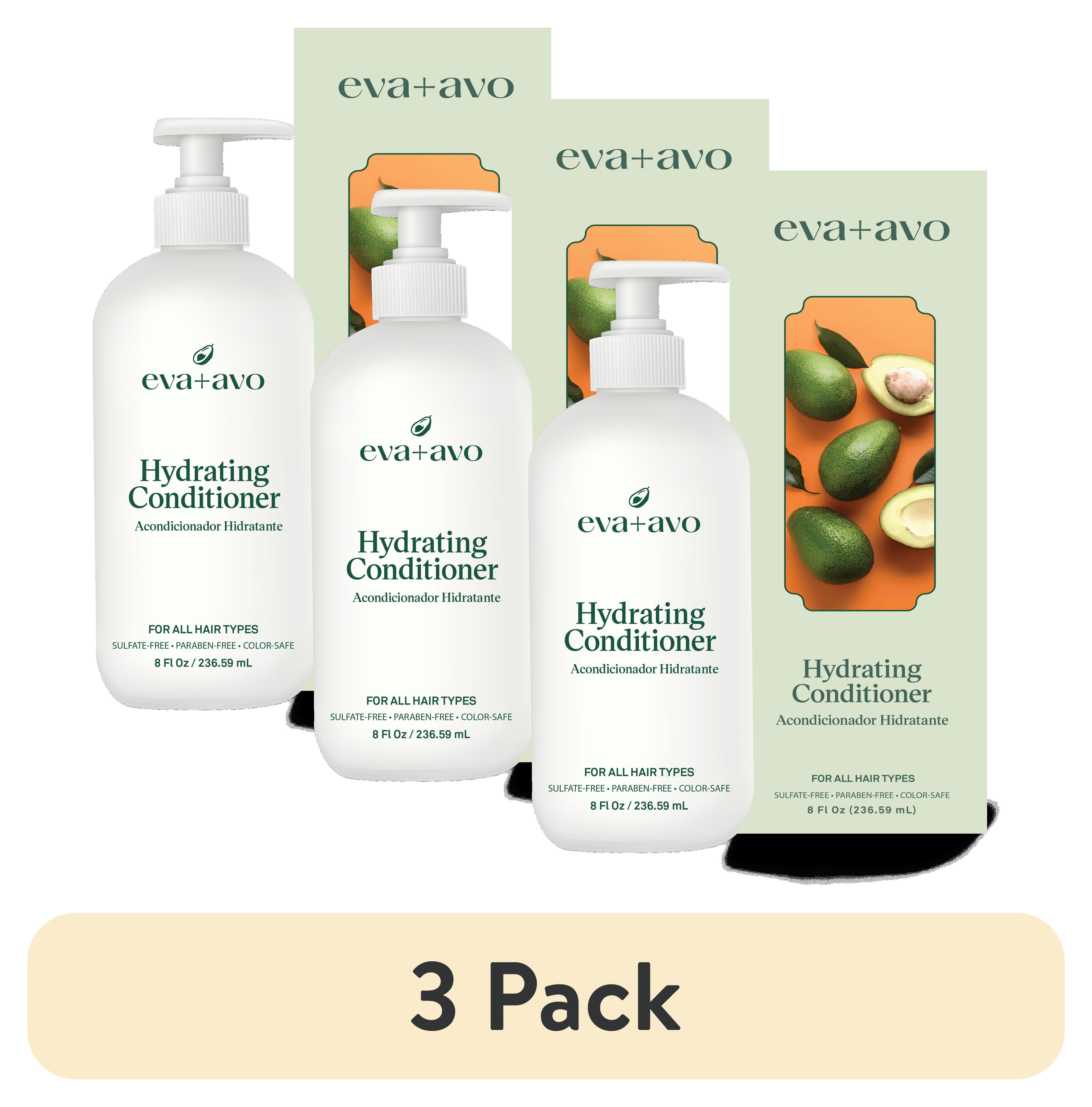 (3 pack) eva+avo Sulfate Free Conditioner with Avocado Oil, Pump Bottle, 8 fl oz