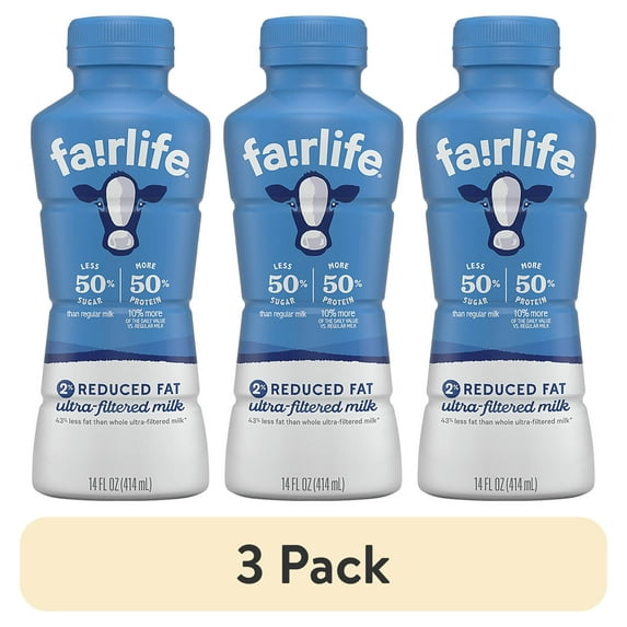 (3 pack) fairlife 2% Reduced Fat Ultra Filtered Milk, 14 fl oz