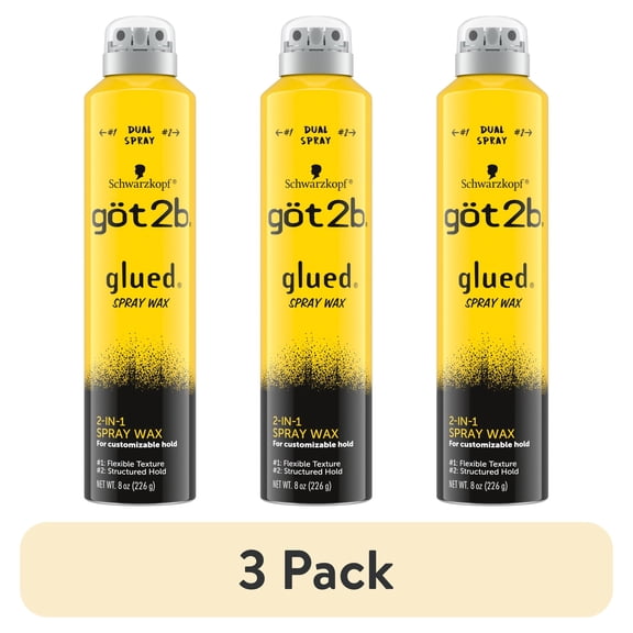 (3 pack) got2b Glued Spray Wax, 2-in-1 Dual Hair Spray Nozzle for Flexible Texture & Hold, 8 oz