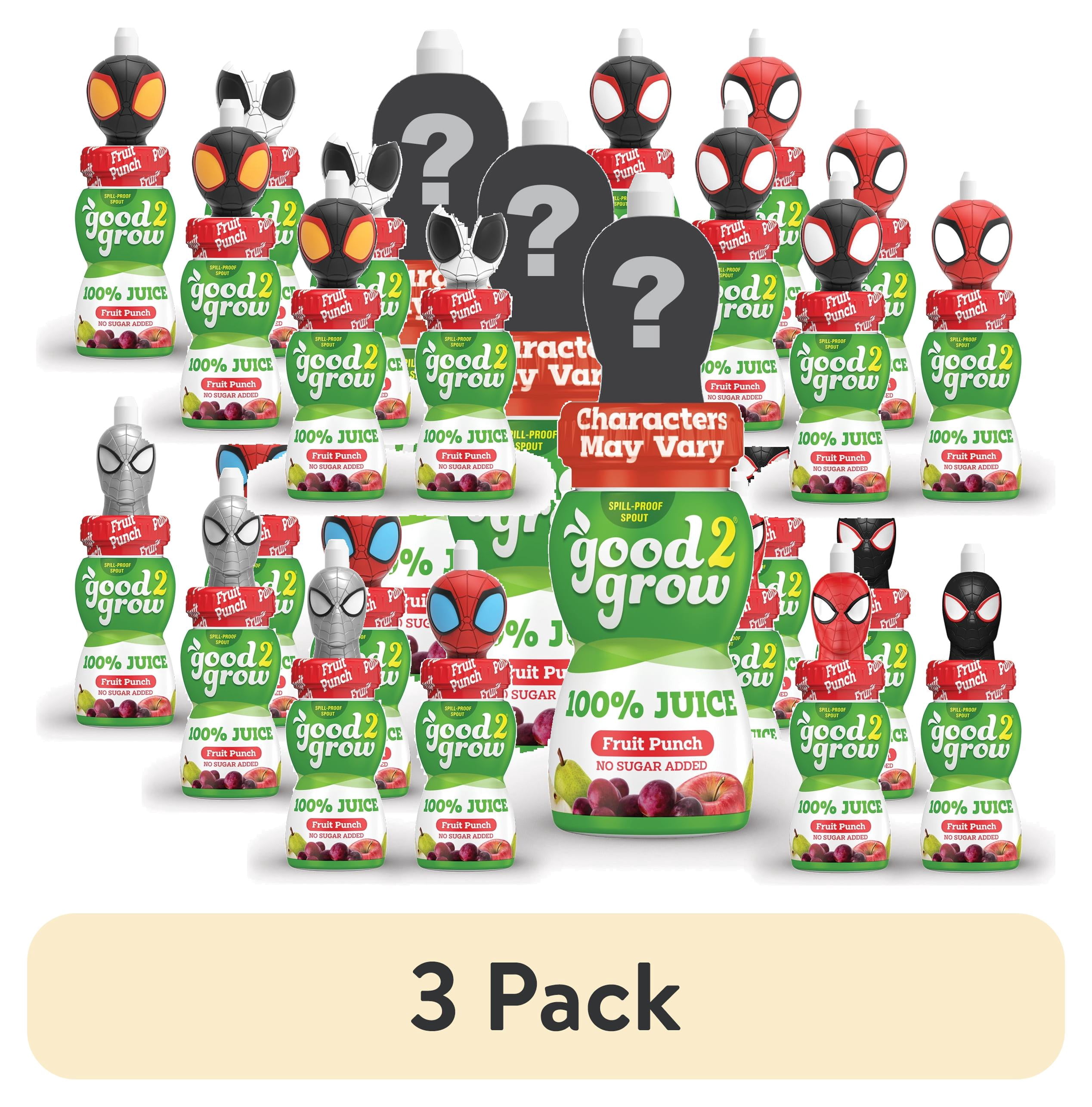 (3 pack) good2grow Marvel's Spider-Man 6oz 100% Fruit Punch Juice Single Serve (Character Tops Vary, Exact Item may not be Pictured)