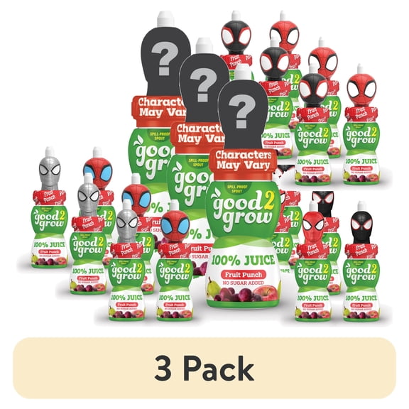 (3 pack) good2grow Marvel's Spider-Man 6oz 100% Fruit Punch Juice Single Serve (Character Tops Vary, Exact Item may not be Pictured)