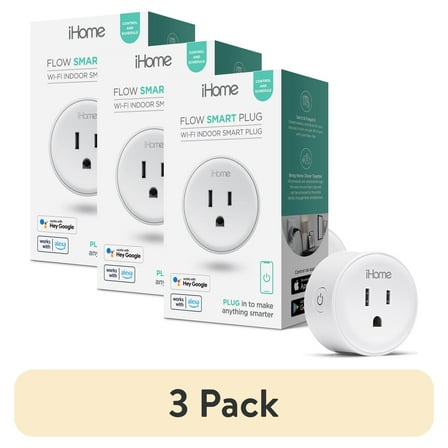 (3 pack) iHome Smart Plug 10A, Works with Alexa & Google Home, App Control, Single Pack, White
