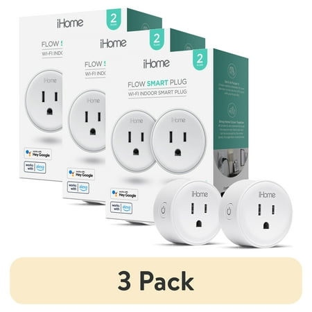 (3 pack) iHome Smart Plug, 10A Wi-Fi Outlet, Works with Alexa & Google Home, App Control, Timer, White, 2-Pack