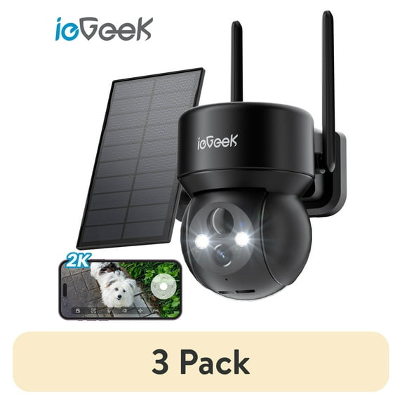 (3 pack) ieGeek Security Cameras Wireless Outdoor, WiFi, 2K 360 View PTZ, Solar Powered Home Surveillance Camera, Color Night Vision, Motion Sensor