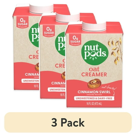 (3 pack) nutpods Oat Cinnamon Swirl Unsweetened Dairy Free Shelf Stable Creamer, 16 oz