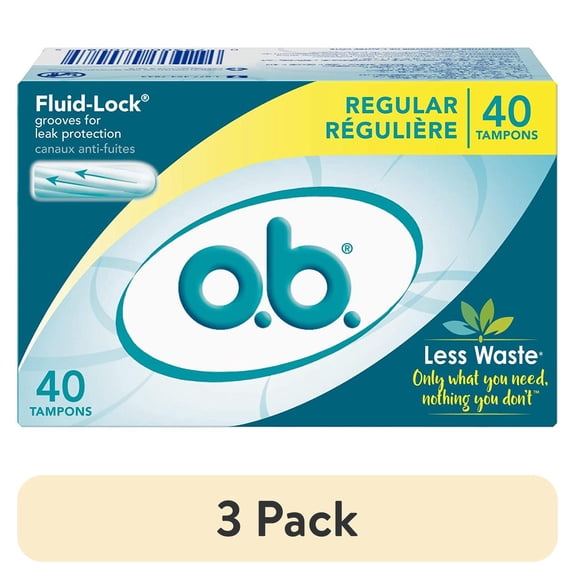 (3 pack) o.b. Applicator Free Digital Tampons, Regular - 40 Count