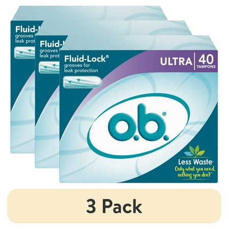 (3 pack) o.b. Tampons Ultra Absorbency, Applicator Free Tampons, Fragrance-Free, 40 Ct