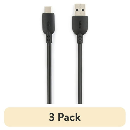 (3 pack) onn. 10ft USB to USB-C Cable, Black, Compatible With USB-C Devices