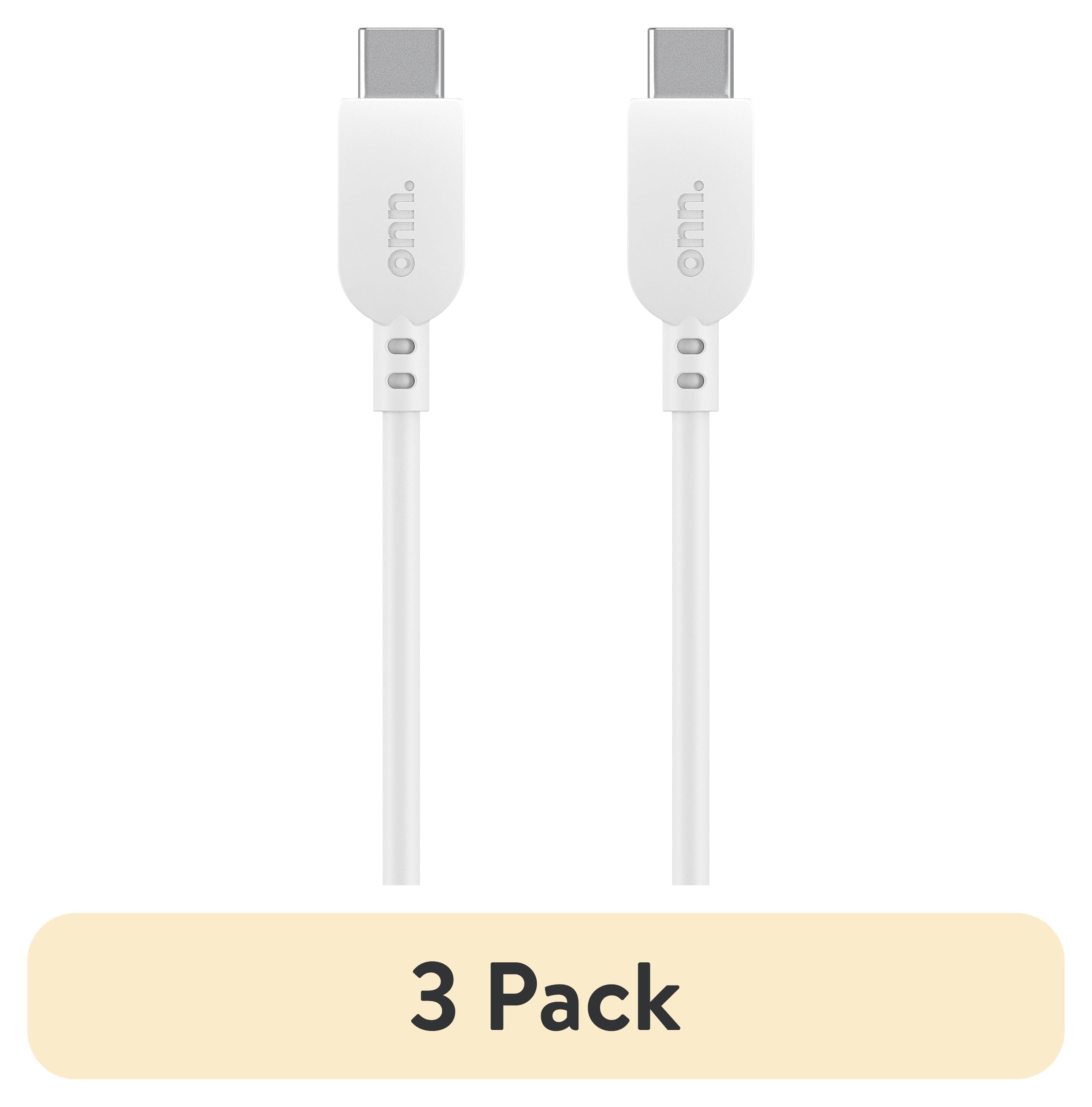 (3 pack) onn USB-C to USB-C Charging Cable 6ft Fast Charging USB-IF Certified White