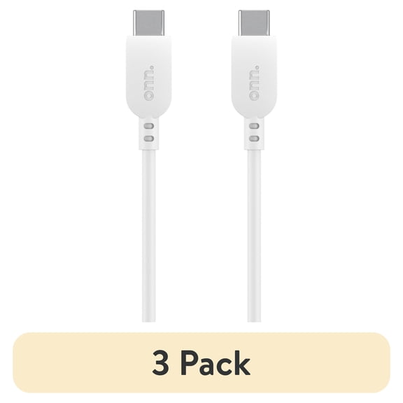 (3 pack) onn USB-C to USB-C Charging Cable 6ft Fast Charging USB-IF Certified White