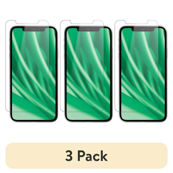 (3 pack) onn Corning Glass Screen Protector for iPhone® 11 and iPhone® XR, Made with Durable Glass by Corning™ for Ultimate Protection, Includes Easy Application Tray