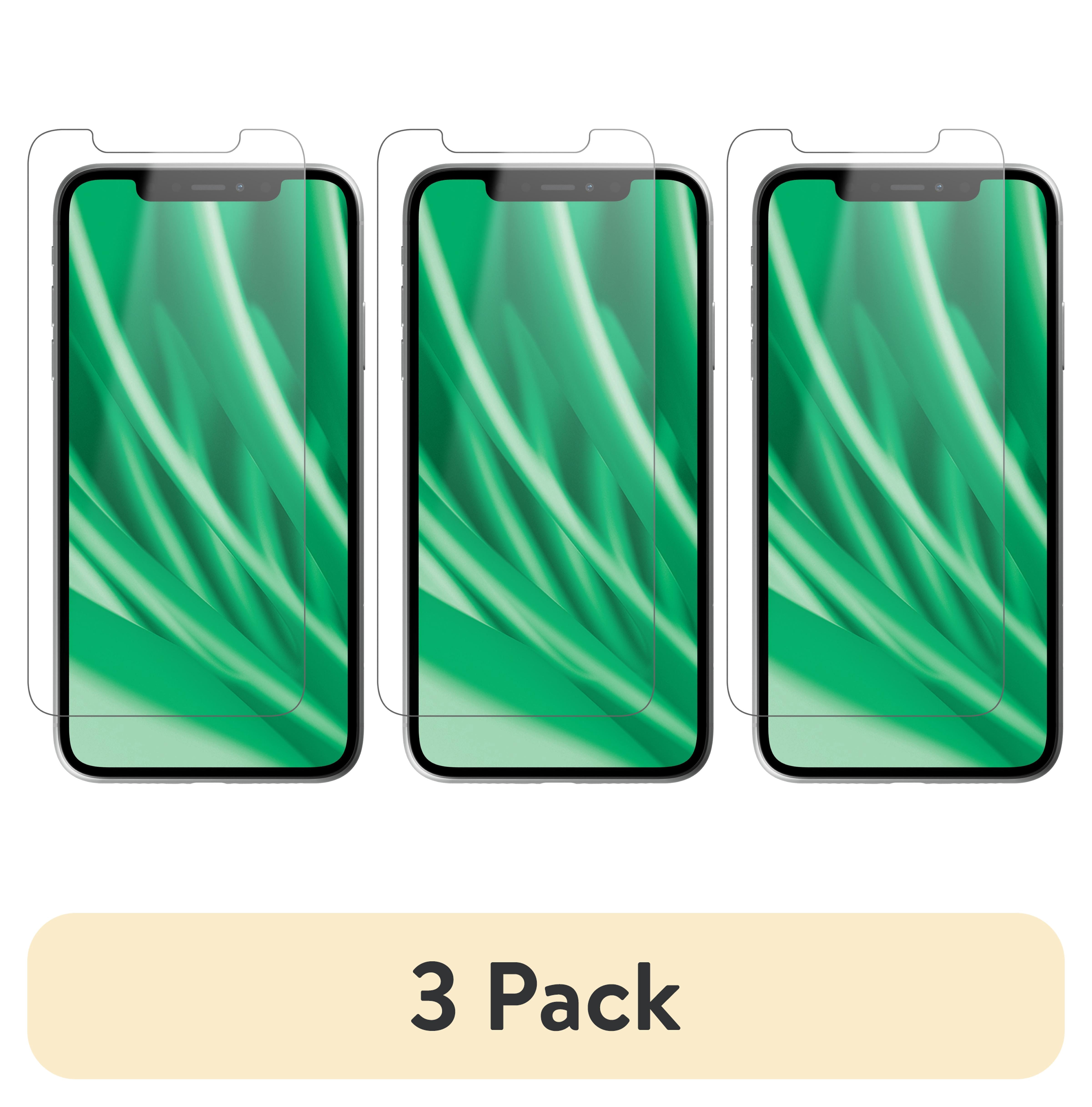 (3 pack) onn Corning Glass Screen Protector for iPhone 11 / XR, Made with Durable Glass by Corning, with Easy Application Tray