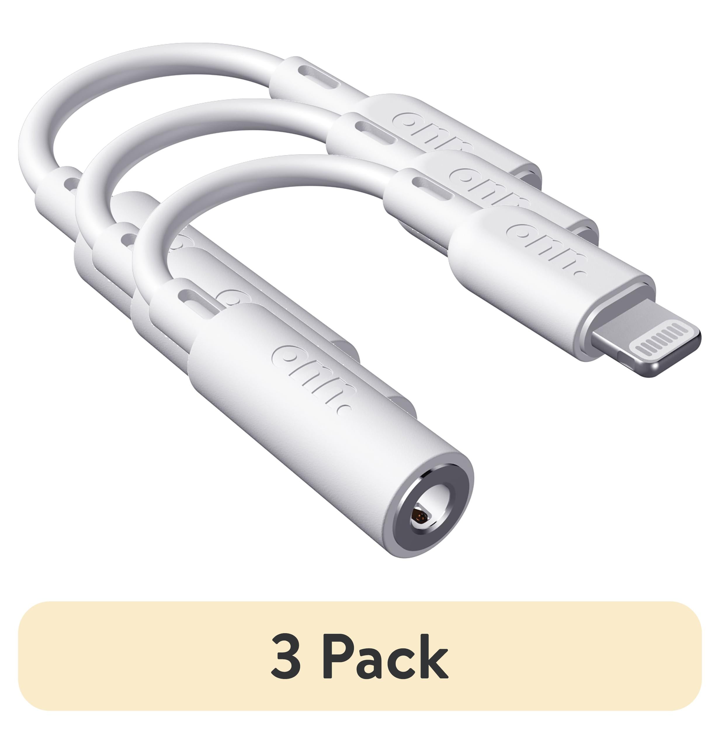 (3 pack) onn Lightning to 3.5mm Audio Jack Adapter, Apple Mfi Certified, White