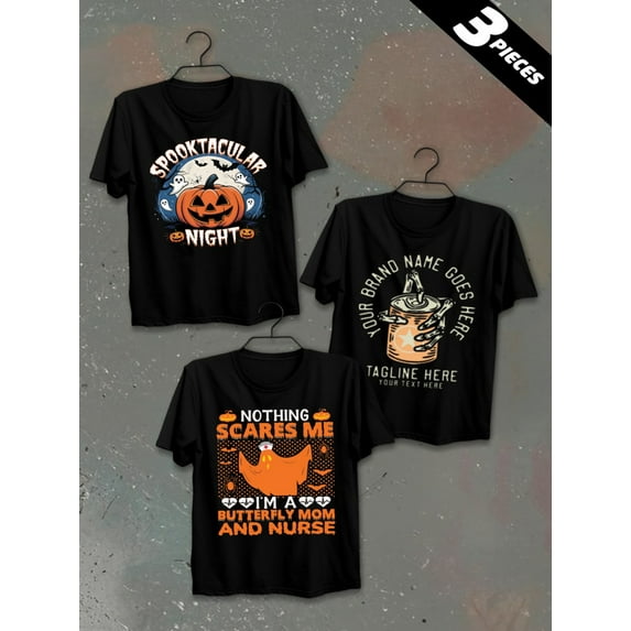 3 pack pc pieces set piece halloween comfort colors tshirtplain for men 180G 100% Cotton black halloween halloween vintage sport day of the dead nurse summer selection 3d dancing skeleton day of the