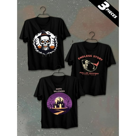 3 pack pc pieces set piece halloween comfort colors tshirtt-shirt men's 180G 100% Cotton black halloween sport vintage not so scary nurse cats summer selection 3d nurse halloween christian black whi