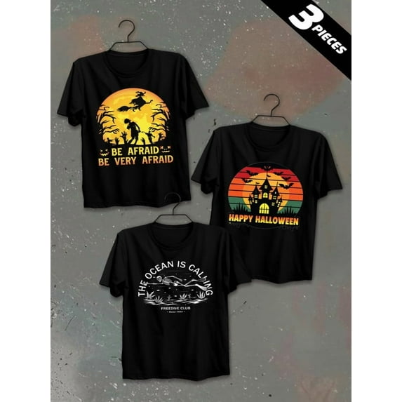 3 pack pc pieces set piece halloween comfort colors tshirtt-shirts mens 180G 100% Cotton black halloween nurse large christian black white vintage not so scary nurse cats christian black white danci