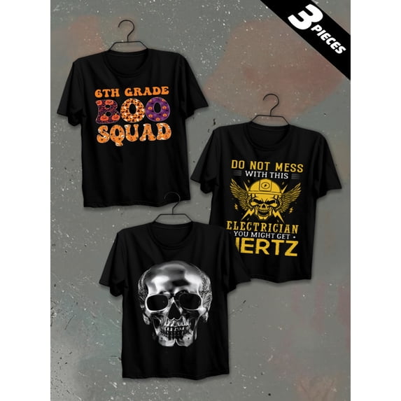 3 pack pc pieces set piece halloween cotton tshirtst-shirt men's 180G 100% Cotton black halloween not so scary nurse cats vintage large not so scary nurse cats nurse vintage halloween sport christia