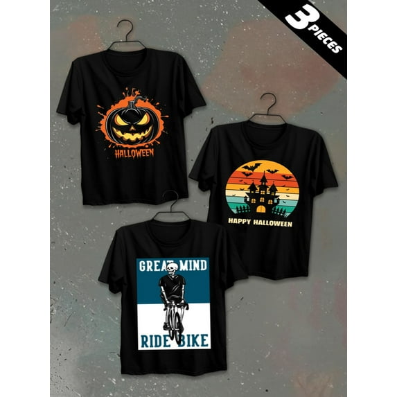 3 pack pc pieces set piece halloween funny t shirtscomfort colors tshirt men 180G 100% Cotton black halloween day of the dead sport summer selection 3d vintage dancing skeleton halloween not so scar