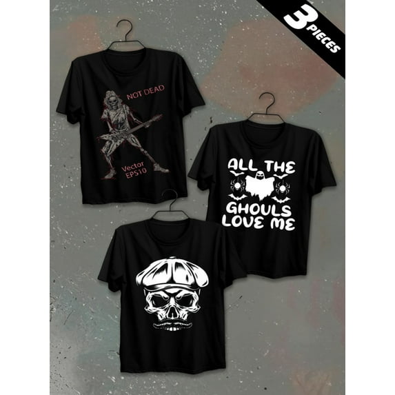 3 pack pc pieces set piece halloween plainfunny t shirts for men 180G 100% Cotton black halloween day of the dead vintage dancing skeleton halloween sport large nurse christian black white summer se