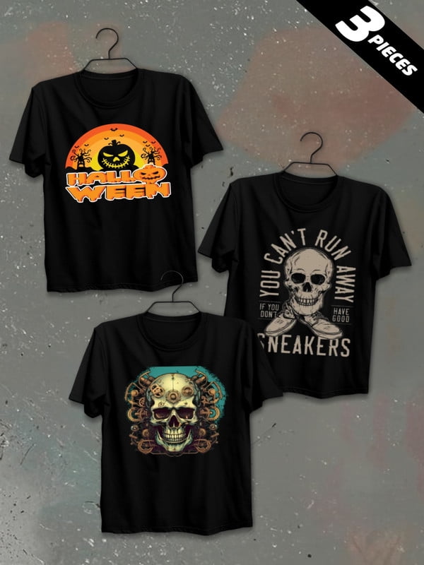 3 pack pc pieces set piece halloween plaint shirts men 180G 100% Cotton