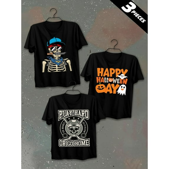 3 pack pc pieces set piece halloween plaint shirts mens 180G 100% Cotton black halloween halloween day of the dead large vintage summer selection 3d not so scary nurse cats nurse sport sport day of