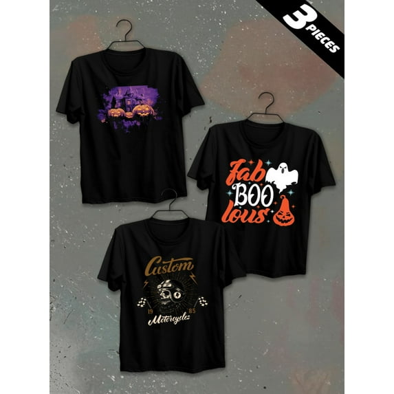 3 pack pc pieces set piece halloween plaint shirts mens 180G 100% Cotton black halloween summer selection 3d nurse christian black white dancing skeleton sport vintage not so scary nurse cats large