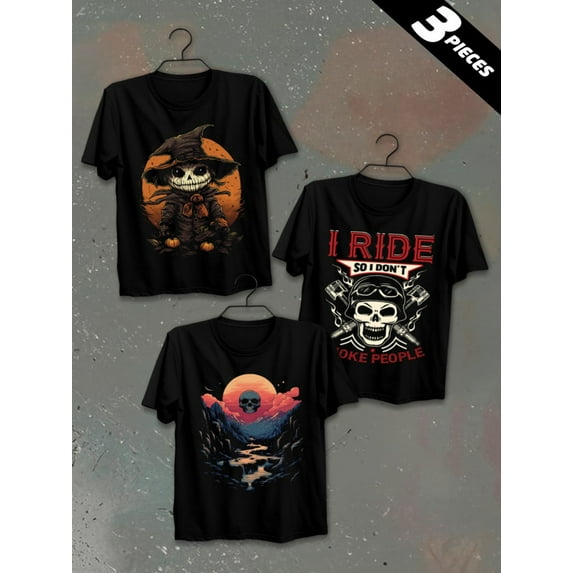 3 pack pc pieces set piece halloween printfunny t shirts mens 180G 100% Cotton black halloween day of the dead dancing skeleton summer selection 3d nurse not so scary nurse cats dancing skeleton lar