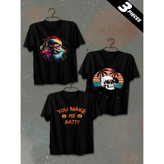 3 pack pc pieces set piece halloween printplain for men 180G 100% Cotton black halloween dancing skeleton day of the dead halloween not so scary nurse cats large summer selection 3d vintage nurse sp